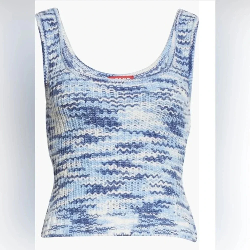NWT STAUD Gardenia Blue & White Knit Ocean Sweater Sleeveless Tank, Size Small